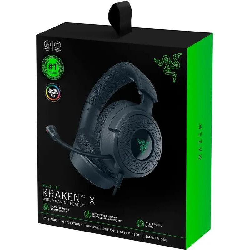 Гарнітура ігрова Razer Kraken V4 X, 7.1, USB-A, 1.8м, RGB, чорний RZ04-05180100-R3M1