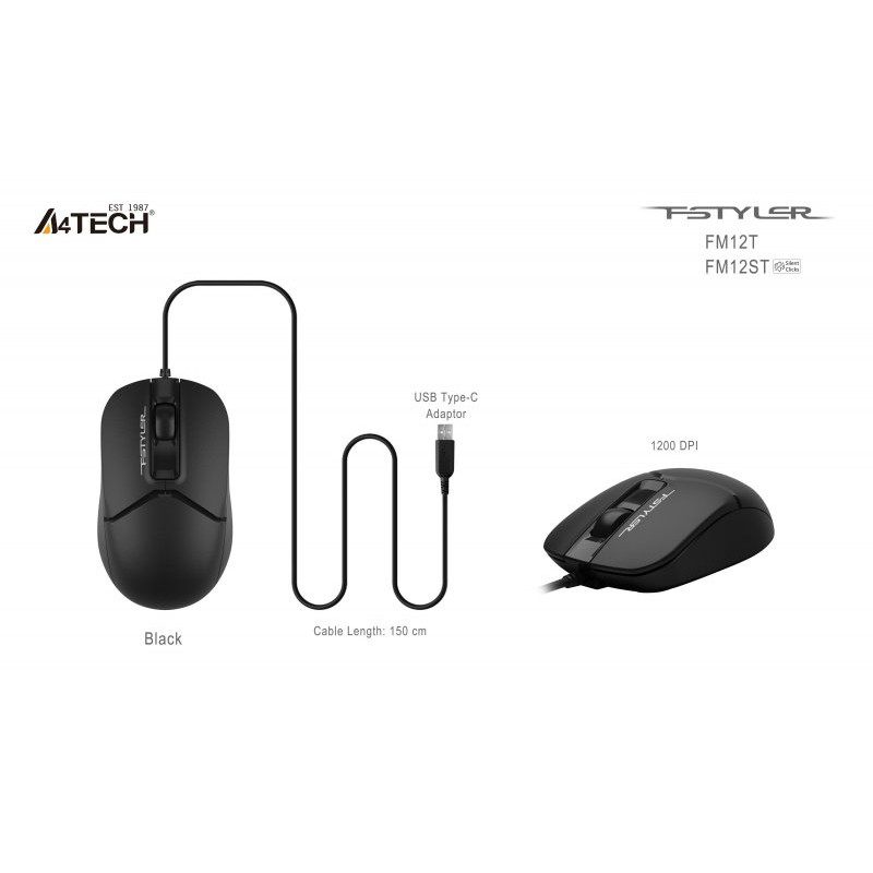 Миша A4Tech Fstyler FM12T (Black), USB