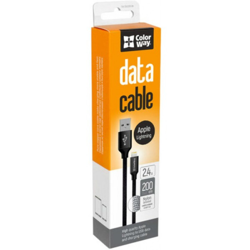 Кабель Colorway USB - Apple Lightning 2.4А 2м Black (CW-CBUL007-BK)