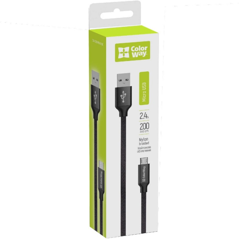 Кабель Colorway USB - MicroUSB 2.4А 2м Black (CW-CBUM009-BK)