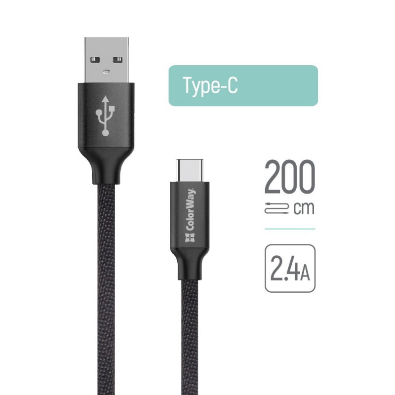 Кабель Colorway USB - Type-C 2.4А 2м Black (CW-CBUC008-BK)