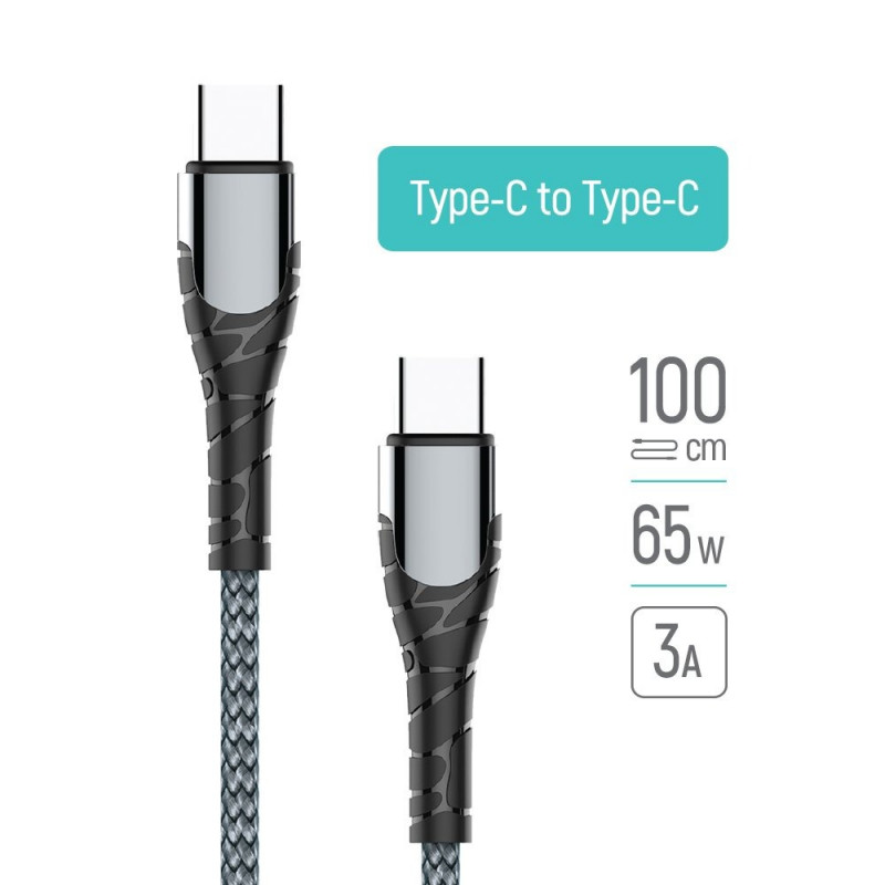 Кабель Colorway Type-C - Type-C (PD Fast Charging 65W) 3.0А 1м (CW-CBPDCC040-GR)