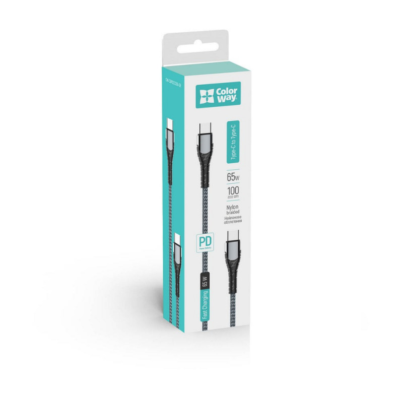 Кабель Colorway Type-C - Type-C (PD Fast Charging 65W) 3.0А 1м (CW-CBPDCC040-GR)