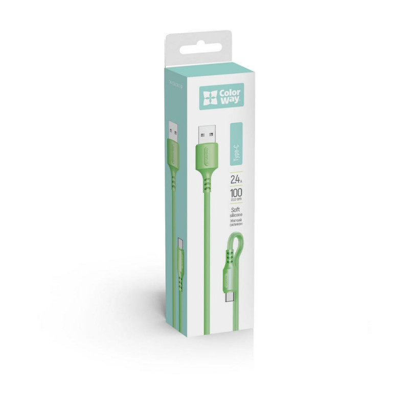 Кабель Colorway USB - Type-C (soft silicone) 2.4а 1м зелений