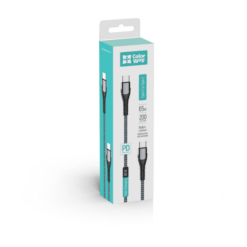 Кабель Colorway Type-C - Type-C (PD Fast Charging 65W) 3.0А 2м CW-CBPDCC039-GR