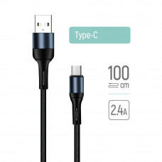 Кабель Colorway USB - Type-C (nylon) 2.4а 1м CW-CBUC045-BK