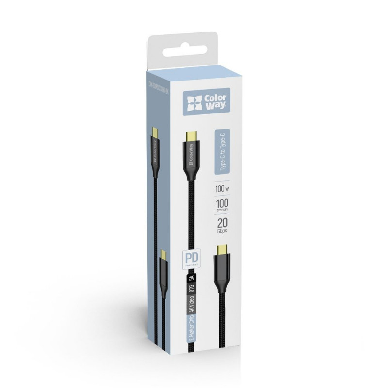 Кабель Colorway Type-C - Type-C USB3.2 (20Gbps 4K PD100W) Gen2 5А 1м чорний