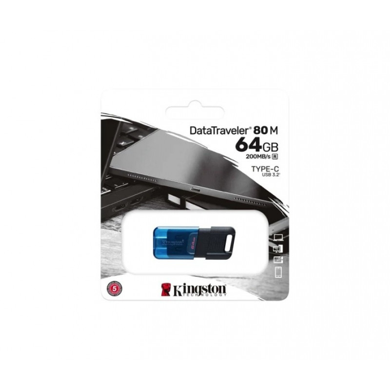 Флешка Kingston USB 3.2 DT 80M 64GB Type-C Black/Blue