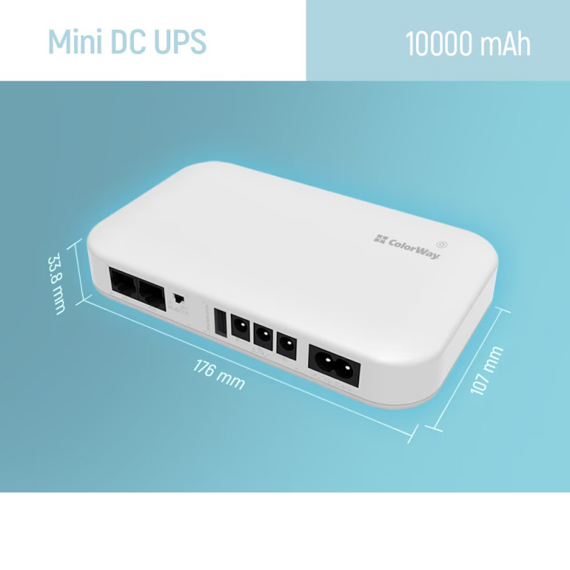 Джерело безперебійного живлення ColorWay UPS для роутера 10000mAh 21W DC 5V/9V/12V/24V (CW-PB100LI3W