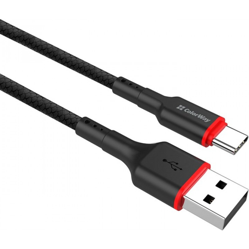 Кабель Colorway USB - Type-C (PVC - red head) 2.4А 1м CW-CBUC064-BK