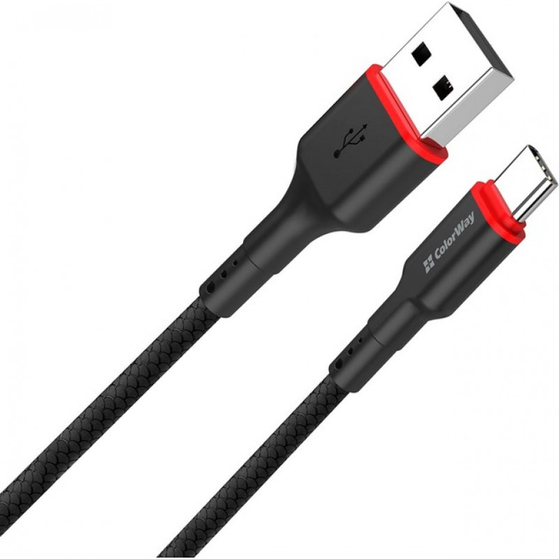 Кабель Colorway USB - Type-C (PVC - red head) 2.4А 1м CW-CBUC064-BK