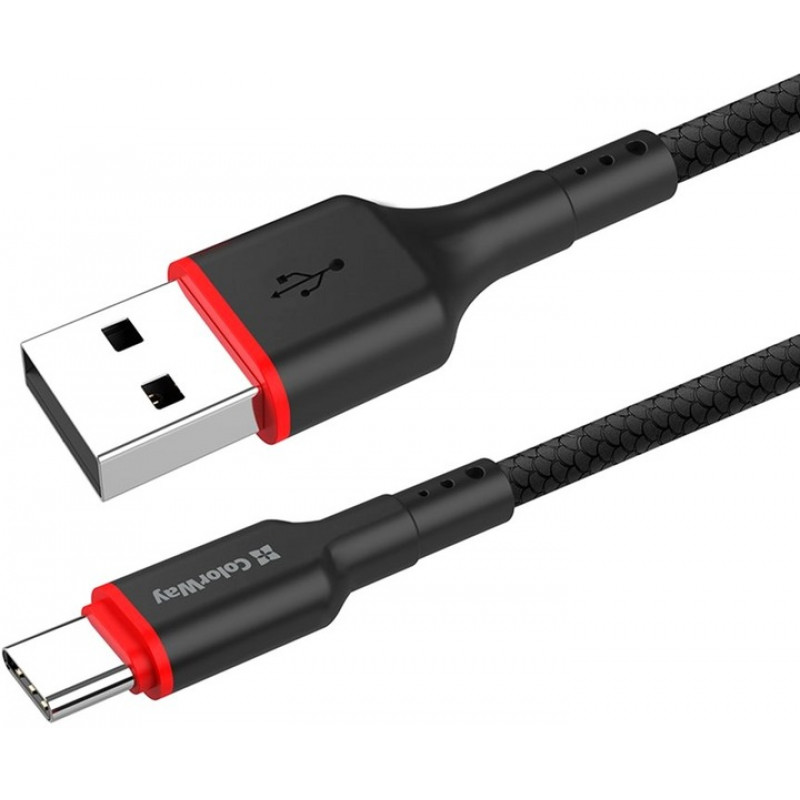 Кабель Colorway USB - Type-C (PVC - red head) 2.4А 1м CW-CBUC064-BK