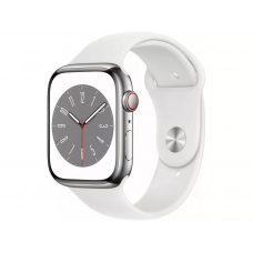 Смарт-годинник Apple Watch Series 8 GPS + Cellular 45mm Silver Steel Case White Band (MNKE3)